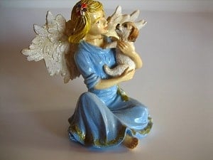 Engelfigur mit Hund, handbemalt, ca. 10 cm groß, Showartikel,