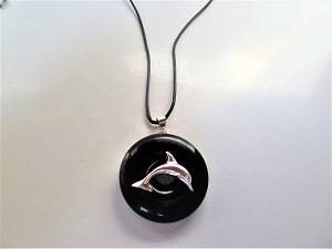 Halskette Donut Obsidian mit Delfin Silber 925 und/oder Band nach Wahl