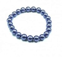 Flexi-Armband Muschelkern Perlen blau glänzend, 8mm Kugeln, 19 cm, Schmuck