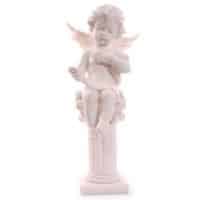 Engel sitzt auf Säule 37 cm hoch, Polyresin, Engelfigur groß