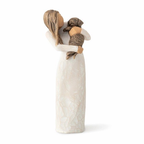 Willow Tree Figur 19,5 cm Frau mit dunklem Hundewelpe auf dem Arm von Susan Lordi 'aforable you' in Geschenkbox mit Kärtchen und Spruch