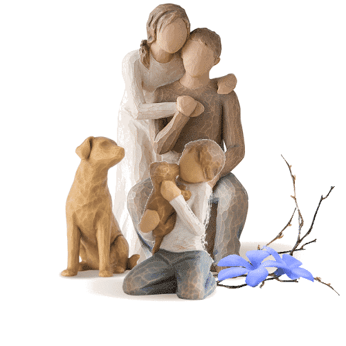 Willow Tree Familie-3er-Set, Du und Ich, kindness und Hund hell von Susan Lordi in Geschenkbox mit Kärtchen, Vorteils-Set