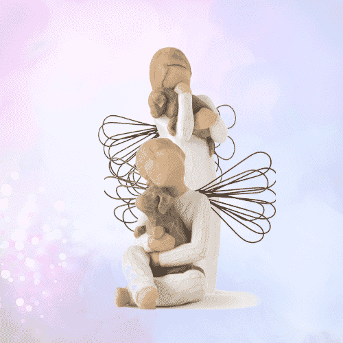 Gruppe Engel mit Hund, Schutzengel für Tiere Willow Tree von Susan Lordi in Geschenkbox mit Kärtchen und Spruch, 8-14 cm