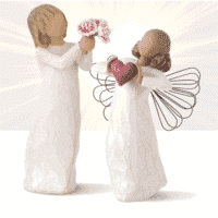Willow Tree Figuren-Set Engel mit Herz und Engel mit Blumenstrauß Danke im Angebot