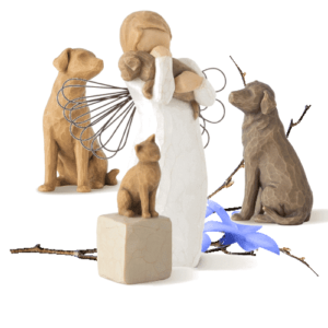 Willow Tree - Set Schutzengel für Tiere - 2 Hunde, 1 Katze, 1 Engel mit Hund (Friendship) von Susan Lordi in Geschenkbox mit Kärtchen