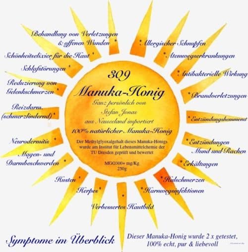 Wirksamkeit des Manuka Honig 300+, Naturheilmittel heilend, antiseptisch, vielfältig einsetzbar.