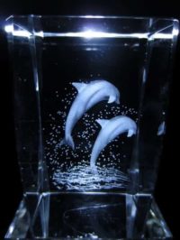 3D Laser-Kristallblock springende Delfine 5x5x8 cm