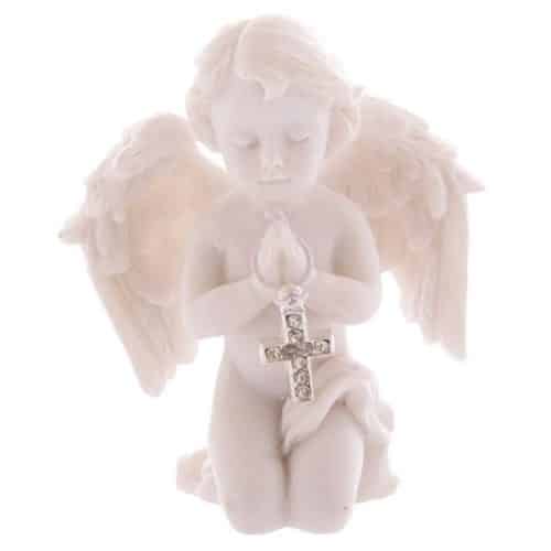 Betender Engel mit Kreuz, kniet, 7,5 cm