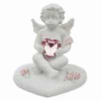 Engel sitzend auf Herz mit glitzerndem Herz, 4,5x3,9x4,8 cm