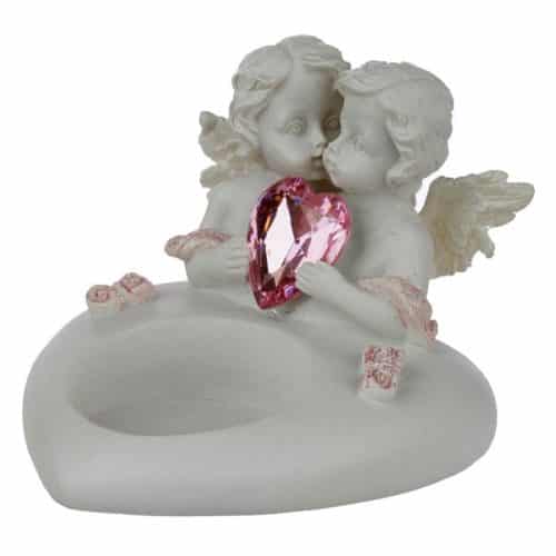 Teelichthalter Engelpaar küssend mit rosa Herz 8,5x10,2x6,7 cm