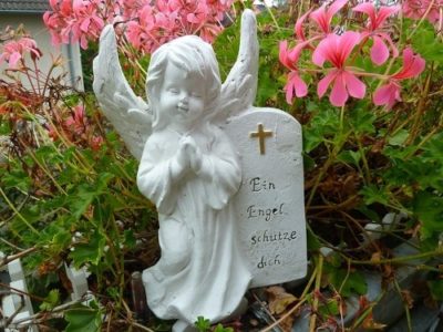 Schutzengel, Grabengel mit Gedenkstein Ein Engel schütze dich wetterfest 26 cm