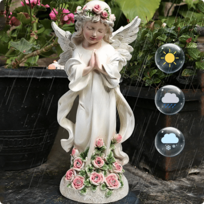 Gartenstatue Engel Mädchen, wetterfest, LED Beleuchtung